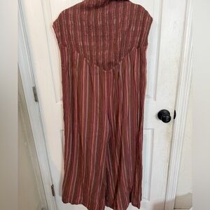American Eagle Outfitters Strapless Striped Jumpsuit in Rust and Pink Tones